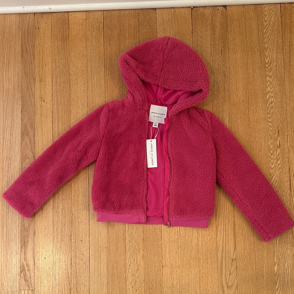 🩷Janie and Jack Pink Fleece Jacket 5/6 NWT Hooded Zip Coat Girls🧥